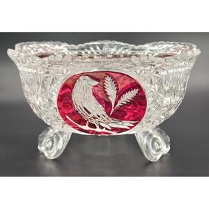Vintage Byrdes Collection The Ruby by Hofbauer Medallion Footed Glass Bowl